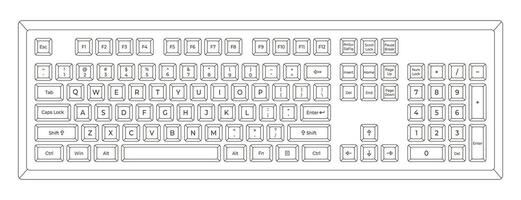 Flat outline keyboard with letters and numpad in minimalistic style vector