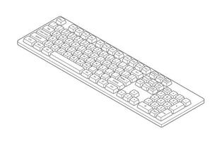 Outline isometric keyboard with numpad and letters in minimalistic volumetric style vector