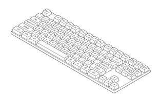 Outline isometric keyboard with letters and numpad in minimalistic volumetric style vector