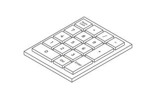 Outline isometric numpad with letters in minimalistic volumetric style vector