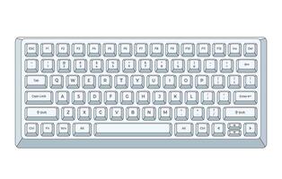 White keyboard with outline and letters in minimalistic volume style vector