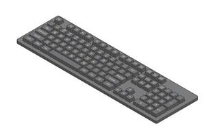 Black isometric keyboard with outline and letters and numpad in minimalistic volumetric style vector
