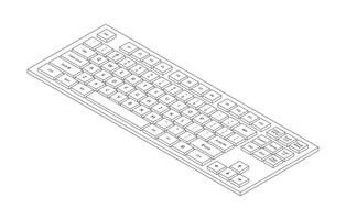 Outline isometric keyboard with letters in minimalistic volumetric style vector