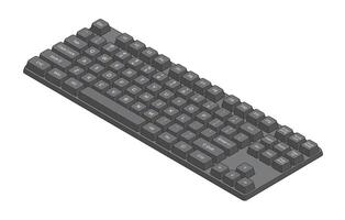 Black isometric keyboard with outline and letters and numpad in minimalistic volumetric style vector