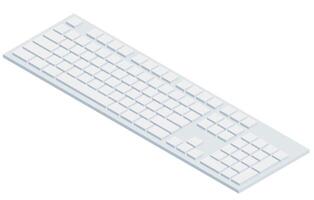 White isometric keyboard with numpad and without letters in minimalistic volumetric style vector