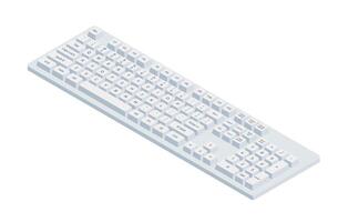 White isometric keyboard with letters and numpad in minimalistic volumetric style vector