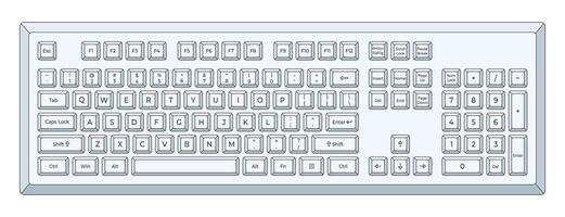 White keyboard with outline and letters in minimalistic volume style vector