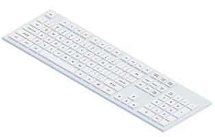 White isometric keyboard with letters and numpad in minimalistic volumetric style vector