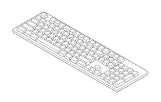 Outline isometric keyboard with numpad in minimalistic volumetric style vector