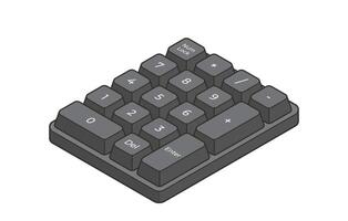 Black isometric numpad with letters in minimalistic volumetric style vector