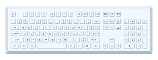 White keyboard with letters and numpad in minimalist voluminous style vector