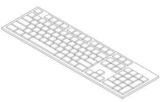 Outline isometric keyboard with numpad in minimalistic volumetric style vector