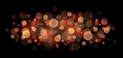 Golden Bokeh Glow. Soft Blurred Circles on Black Background. Glittering Lights, Shimmer, and Sparkle. Festive Light Effect for Christmas, New Year, Celebrations, and Elegant Backdrops. vector