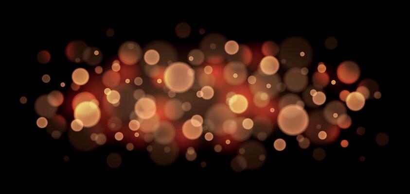 Golden Bokeh Glow. Soft Blurred Circles on Black Background. Glittering Lights, Shimmer, and Sparkle. Festive Light Effect for Christmas, New Year, Celebrations, and Elegant Backdrops.