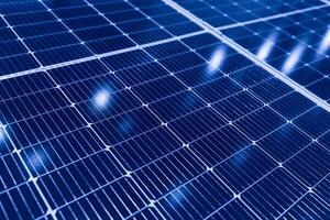 Solar cell or Solar Panel Modern technology for energy revolution, Alternative power source to saving environment, Photovoltaic module blue color tone. photo
