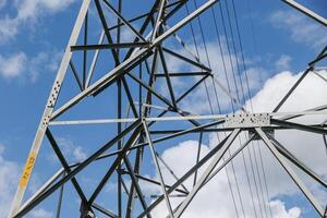 Metal structure steel frame of electricity transmission tower, Electricity pylon engineering and design. photo