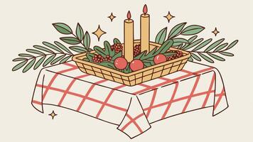 A christmas table with candles and berries vector