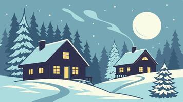 Winter landscape with two houses in the snow vector