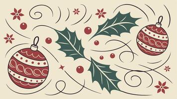 Christmas background with holly and baubles vector