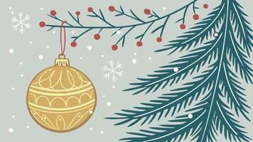 Christmas background with a golden ball and fir tree vector