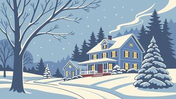 A winter scene with a house and trees vector