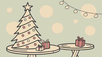 Christmas tree and presents on table with lights vector