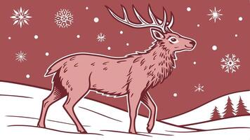 Christmas card with a deer in the snow vector