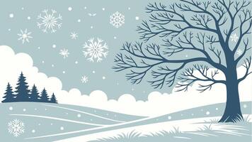 Winter landscape with snowflakes and trees vector