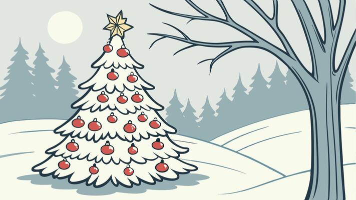 Christmas tree in the snow illustration