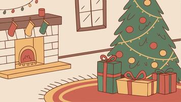 A cartoon illustration of a christmas tree and presents vector
