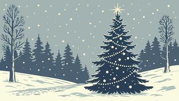 Christmas tree in the snow with snow falling vector