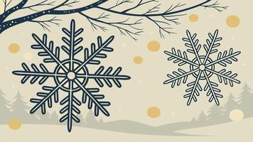 Snowflakes in the forest with trees and snow vector