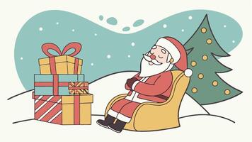 Santa claus sitting on a chair with presents under the tree vector