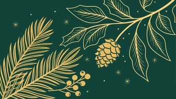 A green background with pine cones and berries vector