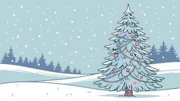 Christmas tree in the snow with snow falling vector