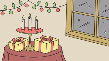 Illustration of a christmas table with presents and candles vector