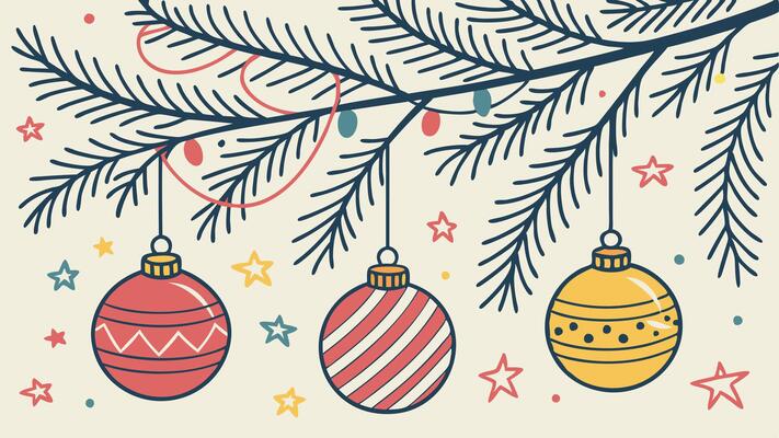 Christmas tree with ornaments hanging from branches