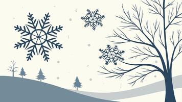 Winter landscape with snowflakes and trees vector