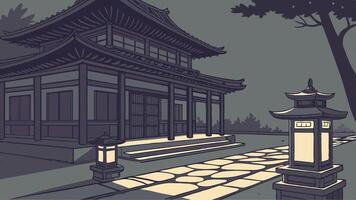 An illustration of a japanese house with lanterns vector
