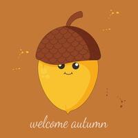 Autumn banner with groovy acorn. Welcome autumn. vector