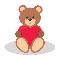Little bear with a red heart in his hands. vector