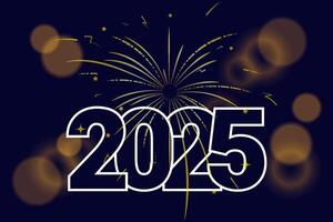 Fireworks and bokeh 2025. Year 2025 numbers on dark background. vector