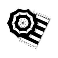 Beach umbrella and towel in doodle style. vector
