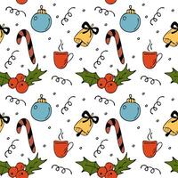 Seamless Christmas and New Year pattern in doodle style. vector