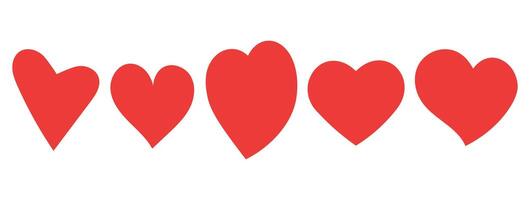 Set of red hearts of different shapes on a white isolated background, hand drawn. Design elements for Valentine's Day, website, wedding. vector