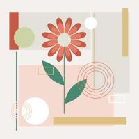 Floral geometric background.Flower and geometric shapes.Mixed style. Bauhaus. Background for banner, poster, print. vector