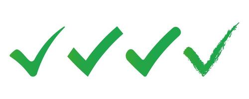 Set of different green checkmark icons on isolated background. Tick collection. vector