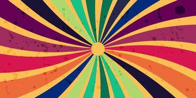 Vintage retro background with watercolor splashes.Funk rays elements, circular motifs. vector