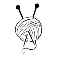 Knitting.Ball with knitting needles on an isolated background in doodle style. vector