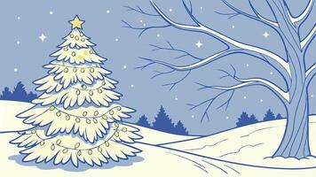 A christmas tree in the snow with a star on top vector